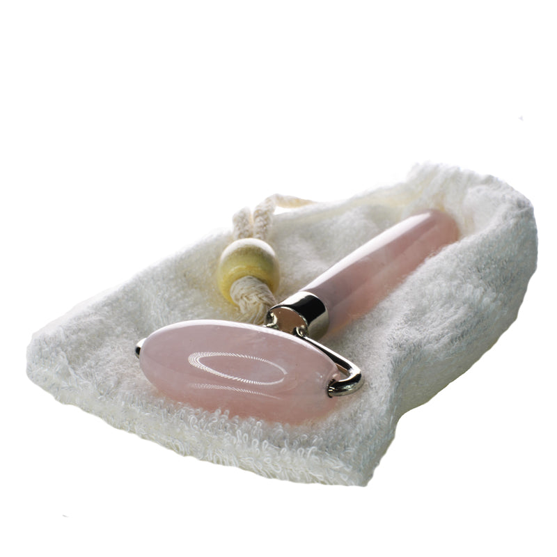 rose quartz roller + bamboo bag