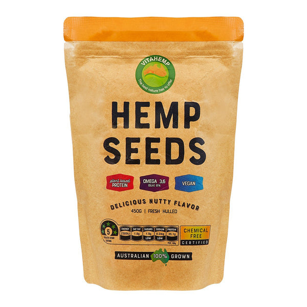 Australian-grown pesticide-free hulled hemp seeds 450g