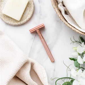 rose gold safety razor with 10 replacement blades
